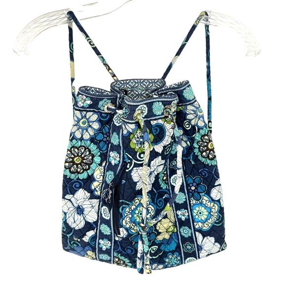 Vera Bradley Backpack Retired Mod Floral Blue Pattern Quilted Cotton Drawstring - Picture 5 of 13